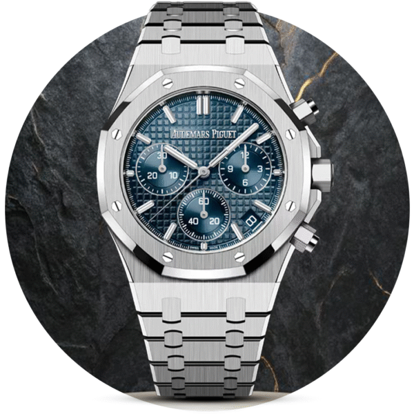 Silver Audemars Piguet Multi Functional With Blue Dial